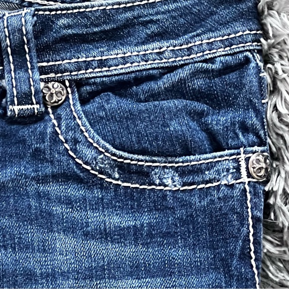 Miss Me Big Stitch Skinny Jeans Feather Pockets Women’s Size 27 Excellent Cond. - Picture 11 of 13